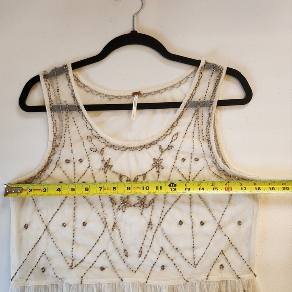 Free People Sheer Mesh Beaded Art Deco Mini Dress Sleeveless Eras Boho Large - Picture 10 of 15